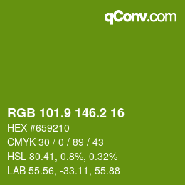 カラーコード: RGB 101.9 146.2 16 | qconv.com
