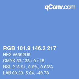カラーコード: RGB 101.9 146.2 217 | qconv.com