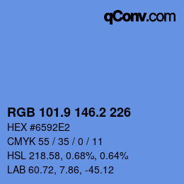 カラーコード: RGB 101.9 146.2 226 | qconv.com