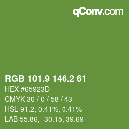 カラーコード: RGB 101.9 146.2 61 | qconv.com