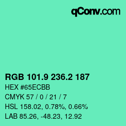 カラーコード: RGB 101.9 236.2 187 | qconv.com