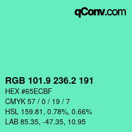カラーコード: RGB 101.9 236.2 191 | qconv.com