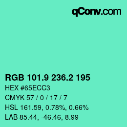 カラーコード: RGB 101.9 236.2 195 | qconv.com