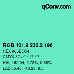 カラーコード: RGB 101.9 236.2 196 | qconv.com