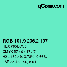 カラーコード: RGB 101.9 236.2 197 | qconv.com
