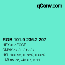 カラーコード: RGB 101.9 236.2 207 | qconv.com