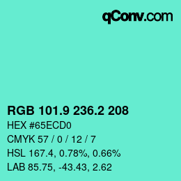 カラーコード: RGB 101.9 236.2 208 | qconv.com