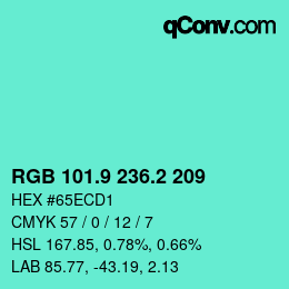 カラーコード: RGB 101.9 236.2 209 | qconv.com