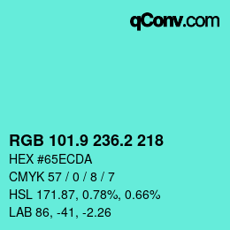 カラーコード: RGB 101.9 236.2 218 | qconv.com