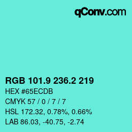 カラーコード: RGB 101.9 236.2 219 | qconv.com