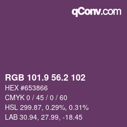 カラーコード: RGB 101.9 56.2 102 | qconv.com