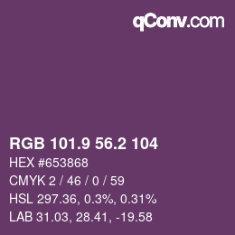 カラーコード: RGB 101.9 56.2 104 | qconv.com