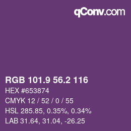 カラーコード: RGB 101.9 56.2 116 | qconv.com