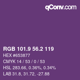 カラーコード: RGB 101.9 56.2 119 | qconv.com
