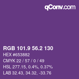 カラーコード: RGB 101.9 56.2 130 | qconv.com