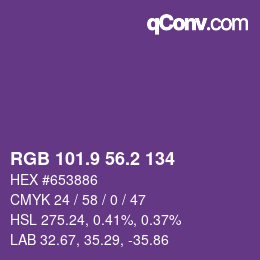 カラーコード: RGB 101.9 56.2 134 | qconv.com