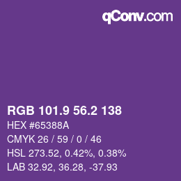 カラーコード: RGB 101.9 56.2 138 | qconv.com