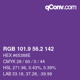 カラーコード: RGB 101.9 56.2 142 | qconv.com