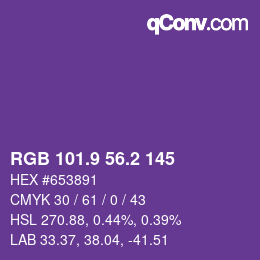 カラーコード: RGB 101.9 56.2 145 | qconv.com