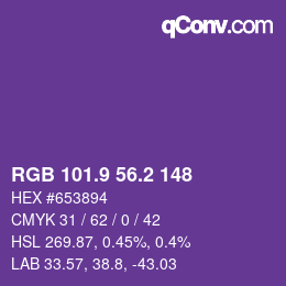 カラーコード: RGB 101.9 56.2 148 | qconv.com