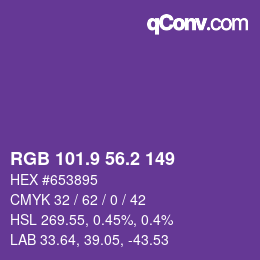 カラーコード: RGB 101.9 56.2 149 | qconv.com