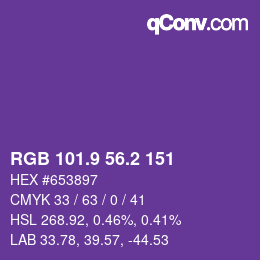カラーコード: RGB 101.9 56.2 151 | qconv.com