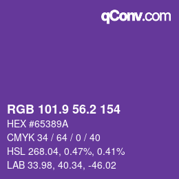 カラーコード: RGB 101.9 56.2 154 | qconv.com