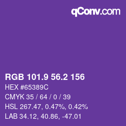 カラーコード: RGB 101.9 56.2 156 | qconv.com