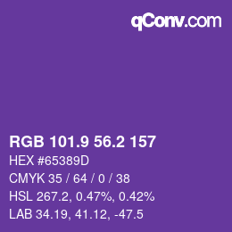 カラーコード: RGB 101.9 56.2 157 | qconv.com