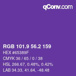 カラーコード: RGB 101.9 56.2 159 | qconv.com