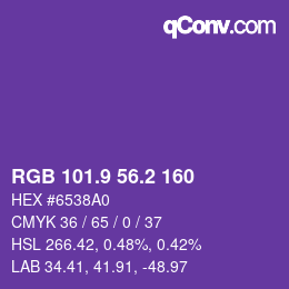 カラーコード: RGB 101.9 56.2 160 | qconv.com