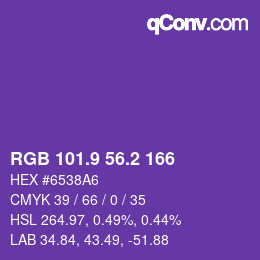 カラーコード: RGB 101.9 56.2 166 | qconv.com