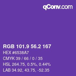 カラーコード: RGB 101.9 56.2 167 | qconv.com