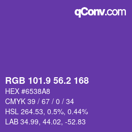 カラーコード: RGB 101.9 56.2 168 | qconv.com
