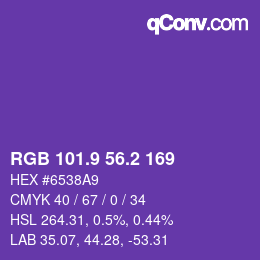 カラーコード: RGB 101.9 56.2 169 | qconv.com