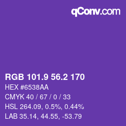 カラーコード: RGB 101.9 56.2 170 | qconv.com