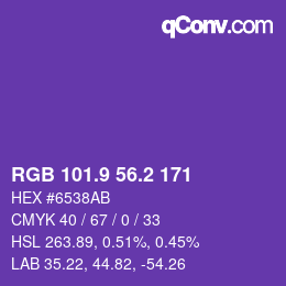 カラーコード: RGB 101.9 56.2 171 | qconv.com