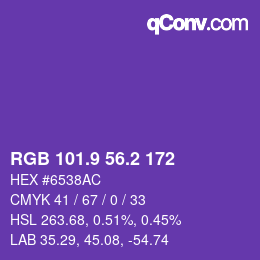 カラーコード: RGB 101.9 56.2 172 | qconv.com