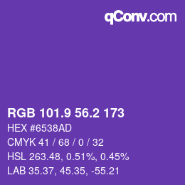 カラーコード: RGB 101.9 56.2 173 | qconv.com