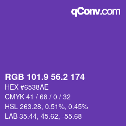 カラーコード: RGB 101.9 56.2 174 | qconv.com