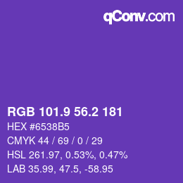 カラーコード: RGB 101.9 56.2 181 | qconv.com