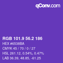 カラーコード: RGB 101.9 56.2 186 | qconv.com