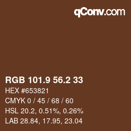 Código de color: RGB 101.9 56.2 33 | qconv.com