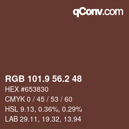 Color code: RGB 101.9 56.2 48 | qconv.com