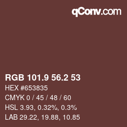 Color code: RGB 101.9 56.2 53 | qconv.com