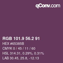 カラーコード: RGB 101.9 56.2 91 | qconv.com