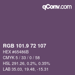 カラーコード: RGB 101.9 72 107 | qconv.com