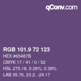 カラーコード: RGB 101.9 72 123 | qconv.com