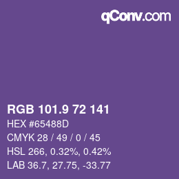 カラーコード: RGB 101.9 72 141 | qconv.com