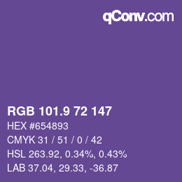 カラーコード: RGB 101.9 72 147 | qconv.com